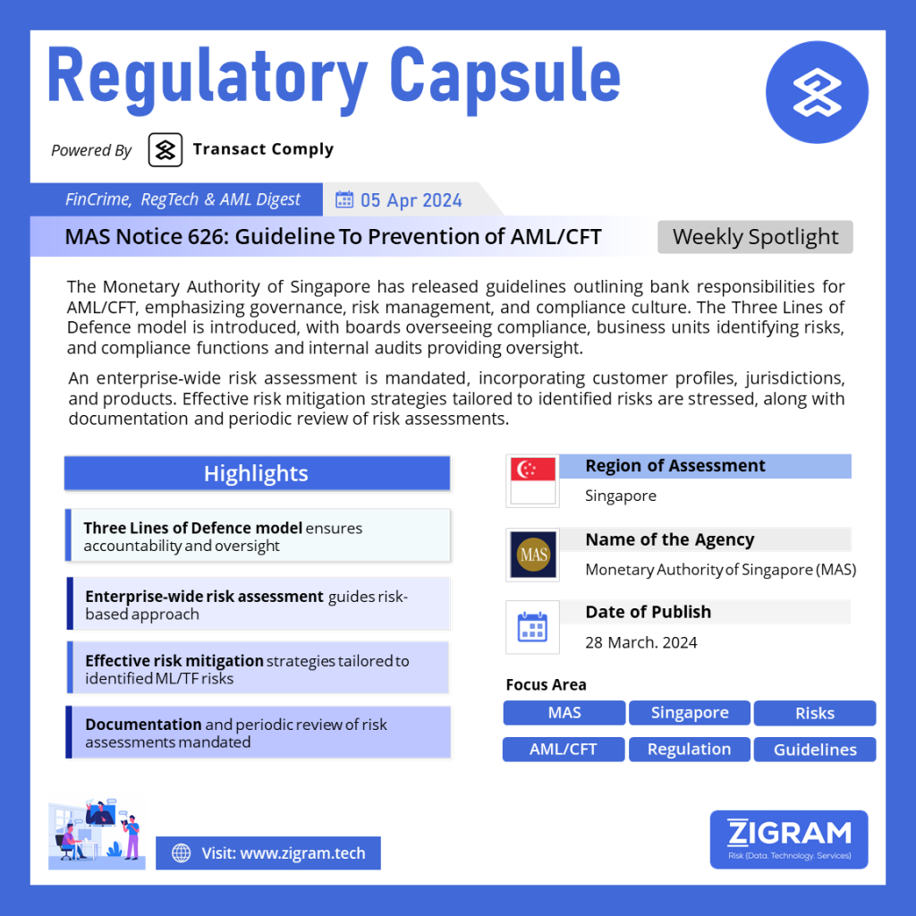 Notice: MAS 626 Guidelines to Prevention of AML/CFT